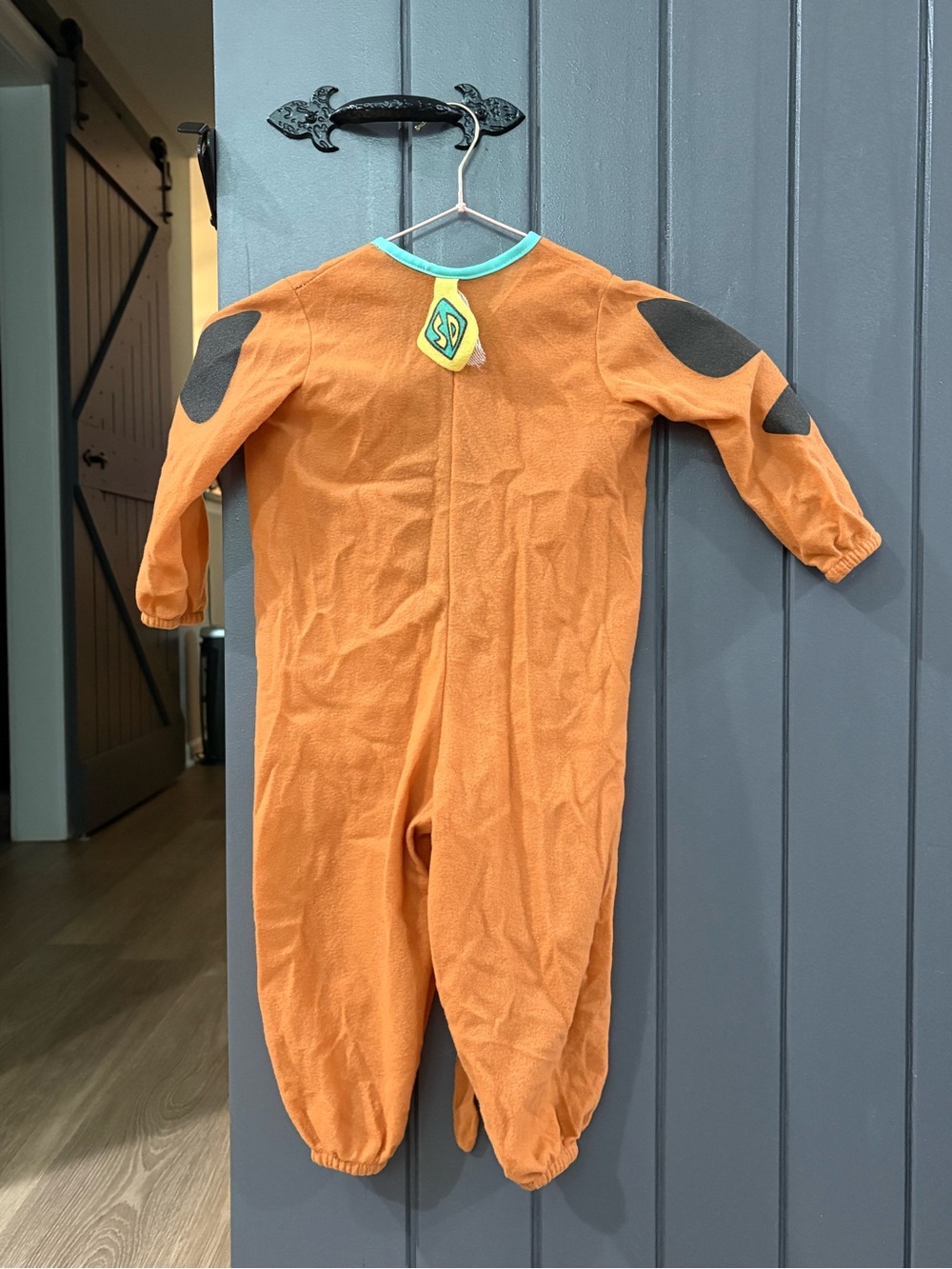 Kids Orange Fleece Character One-Piece Costume with Badge Detail